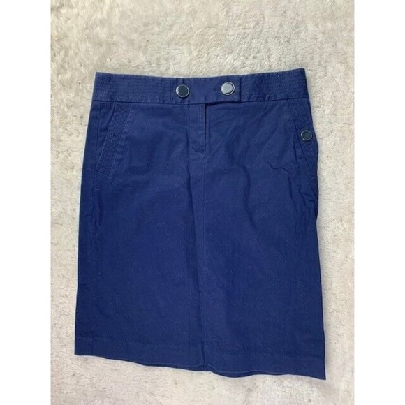 J Crew Size 4 Womens Skirt Knee Length Navy Blue Stretch Front Zip - Picture 1 of 3